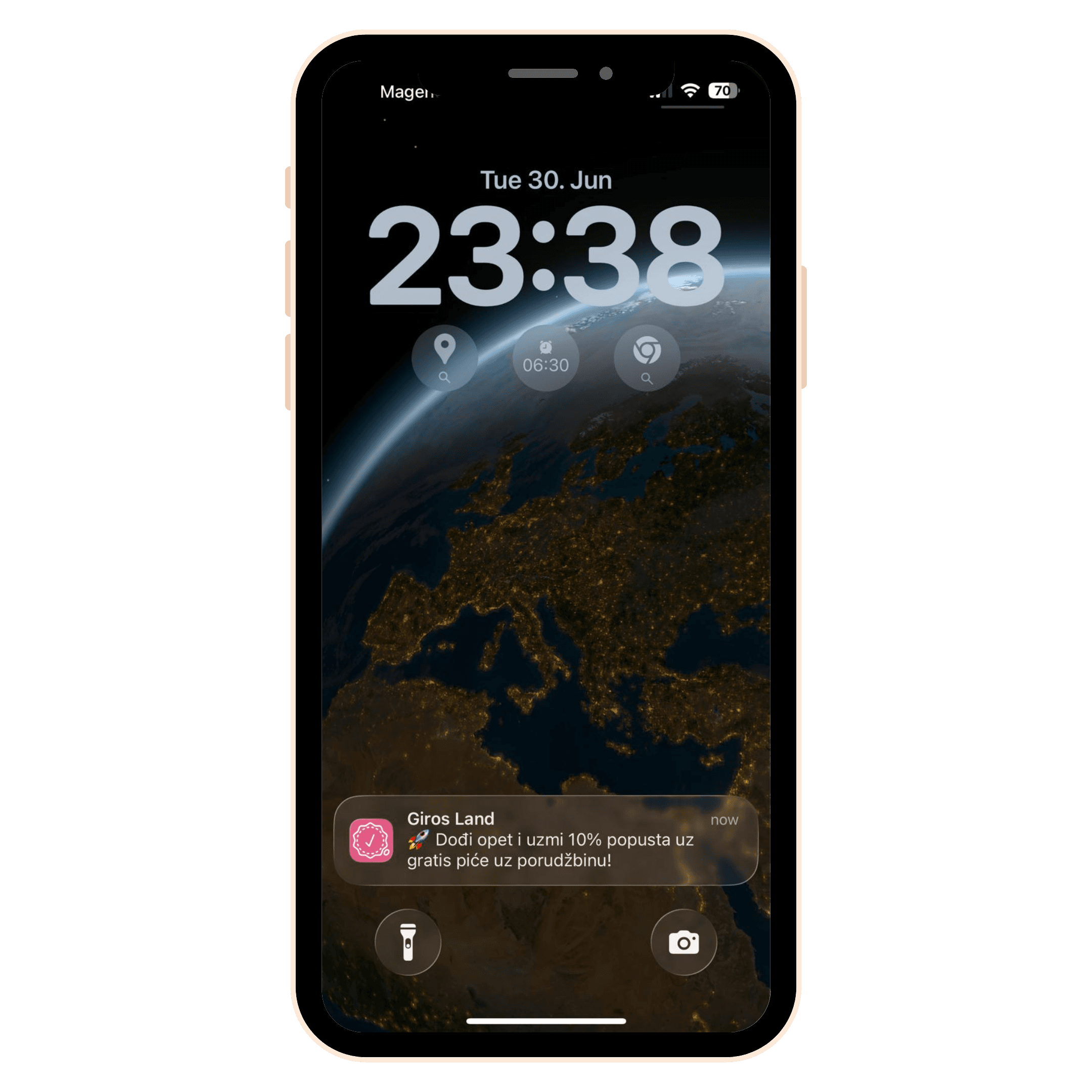 Doobly push notifikacija na zaključanom ekranu telefona za Giros Land